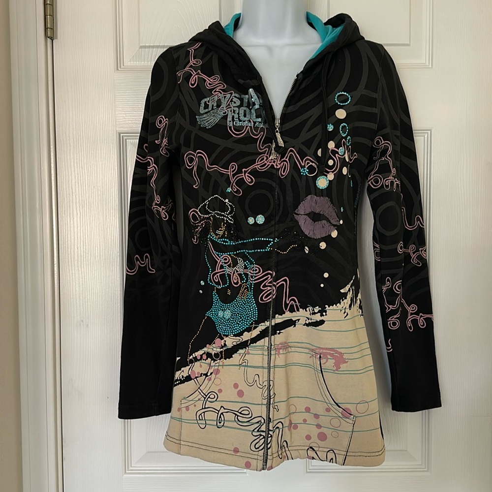 Crystal Rock by Christian Audigier Jacket Zip Hoodie M 🖤🩵